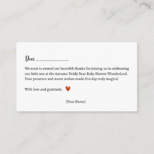 Cartão De Informações Obrigado! Chá de fraldas do Urso de Folha de outon
