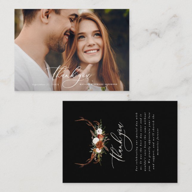 Cartão De Informações Obrigado de casamento elegante, foto de orçamento, (Frente/Verso)