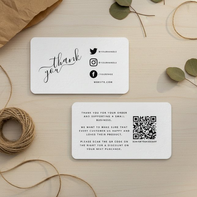 Cartão De Informações Obrigado de código QR de mídia social com desconto (Social media QR code thank you discount Enclosure Card.)