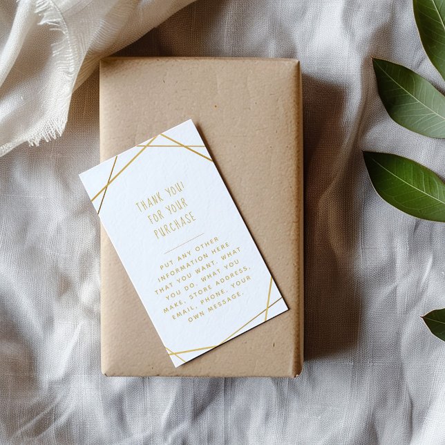 Cartão De Informações obrigado de encomendas geométricas Douradas de cli (White and gold geometric "Thank you for your purchase" insert card with easy to read  message)