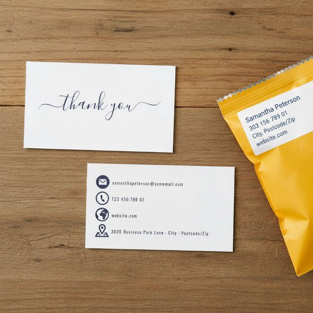 Cartão De Informações Obrigado de ícones azuis (Blue icons thank you enclosure card.)