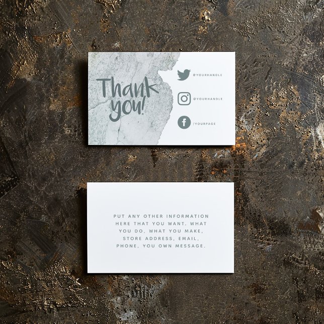 Cartão De Informações Obrigado de lavagem com aquarelas que você Insere  (Stone watercolor thank you insert Card for customer orders with social media details and message)