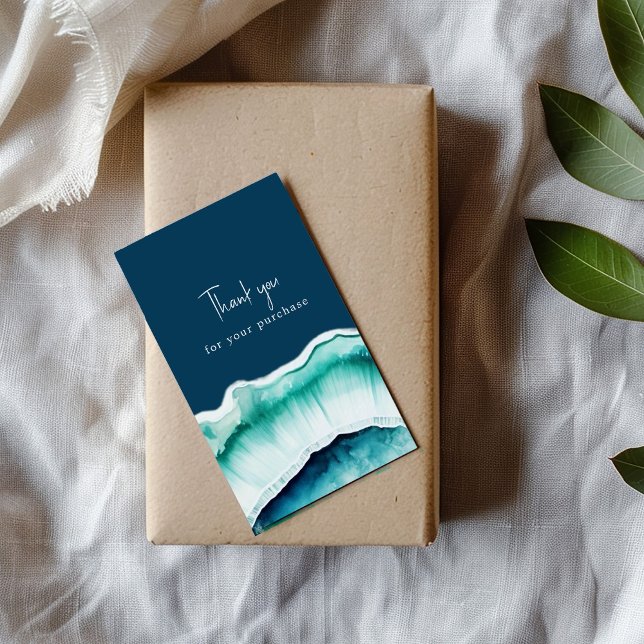 Cartão De Informações Obrigado pela compra efeito de ágata azul (Blue agate effect enclosure card that says "Thank you for your purchase")
