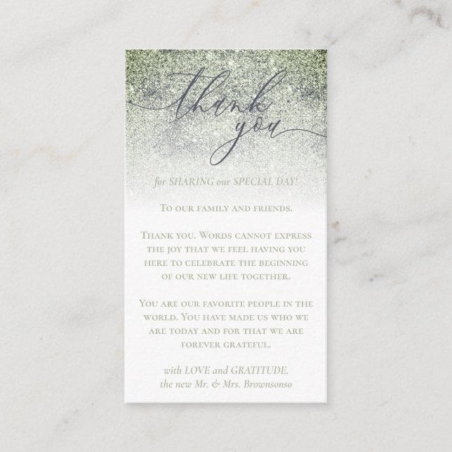 Cartão De Informações Obrigado Personalizado com Foto Dust Glitz Verde (Frente)