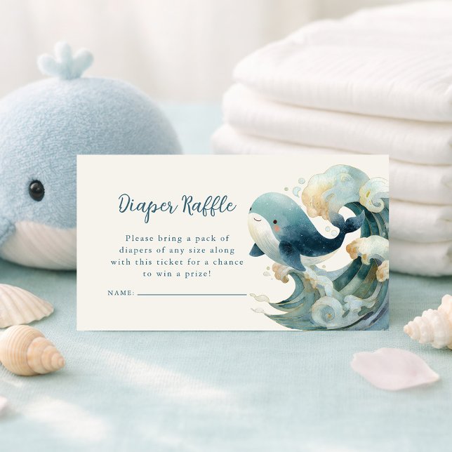 Cartão De Informações Ocean Whale Waves Diaper Raffle Ivory Baby Shower  (Criador carregado)