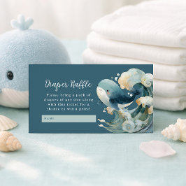 Cartão De Informações Ocean Whale Waves Diaper Raffle White Baby Shower 
