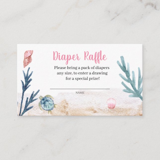 Cartão De Informações Oceano-Tartarugas-Fraldas Raffle (Frente)