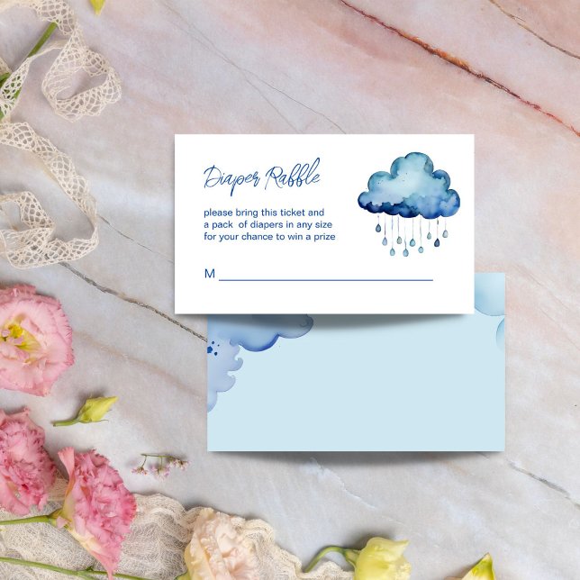 Cartão De Informações Oh Baby cloud baby shower diaper raffle (Oh Baby cloud baby shower diaper raffle Enclosure Card cute whimsical blue cloud with raindrops)