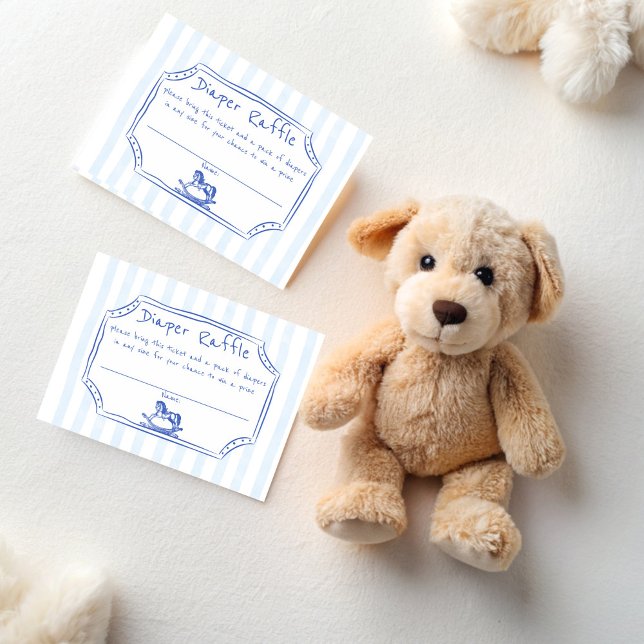 Cartão De Informações Oh bebê azul esboço de cavalo balançando rifa fral (Oh baby blue rocking horse handrawn sketch vintage western baby shower diaper raffle enclosure card)