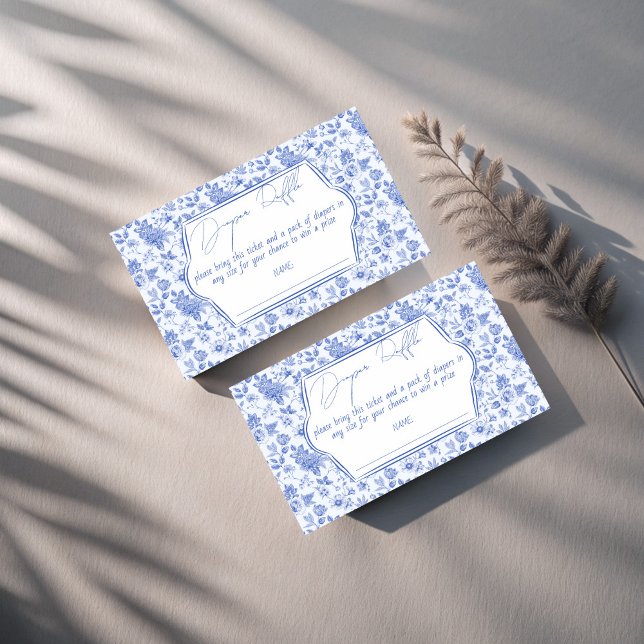 Cartão De Informações Oh, chá de fraldas azul bebê rifa de fralda (Oh baby blue toile de jouy baby shower diaper raffle enclosure cards raffle tickets)