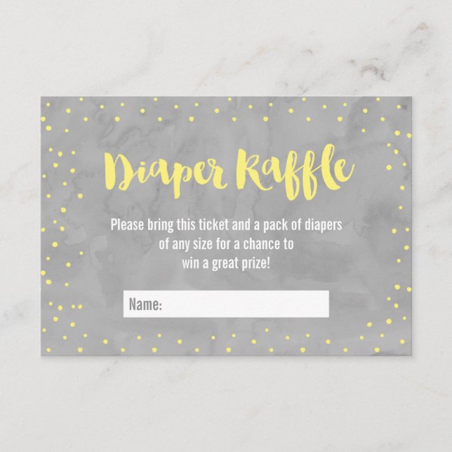 Cartão De Informações Oh Cinza bebê e Fralda amarela Raffle (Frente)