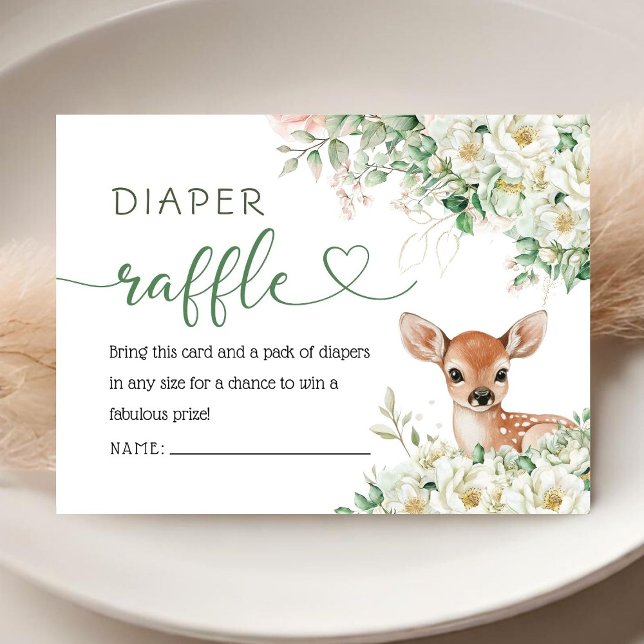 Cartão De Informações Oh Deer Baby Shower Gender Neutral Diaper Raffle  (Criador carregado)