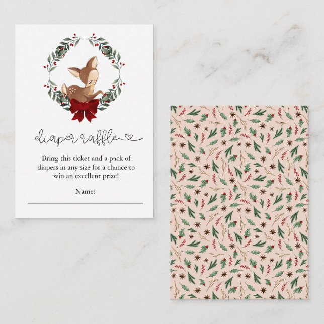 Cartão De Informações Oh Deer Winter Greenery Fralda Raffle (Frente/Verso)