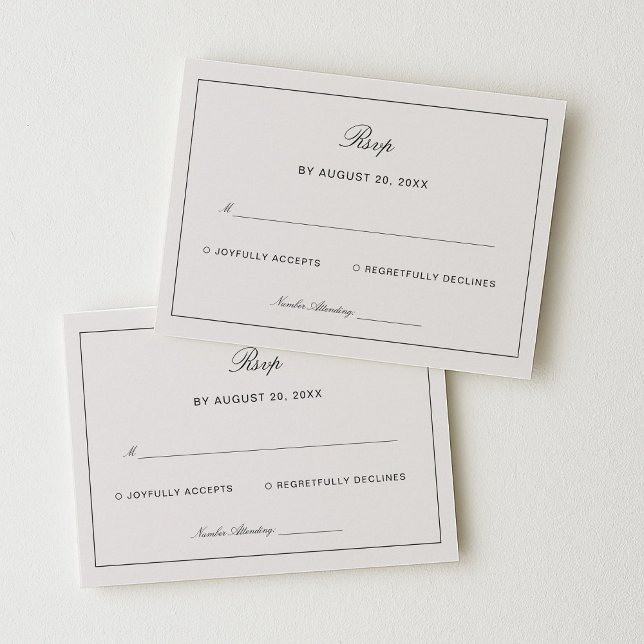 Cartão De Informações Old Money Black and Ivory Wedding Response (Criador carregado)