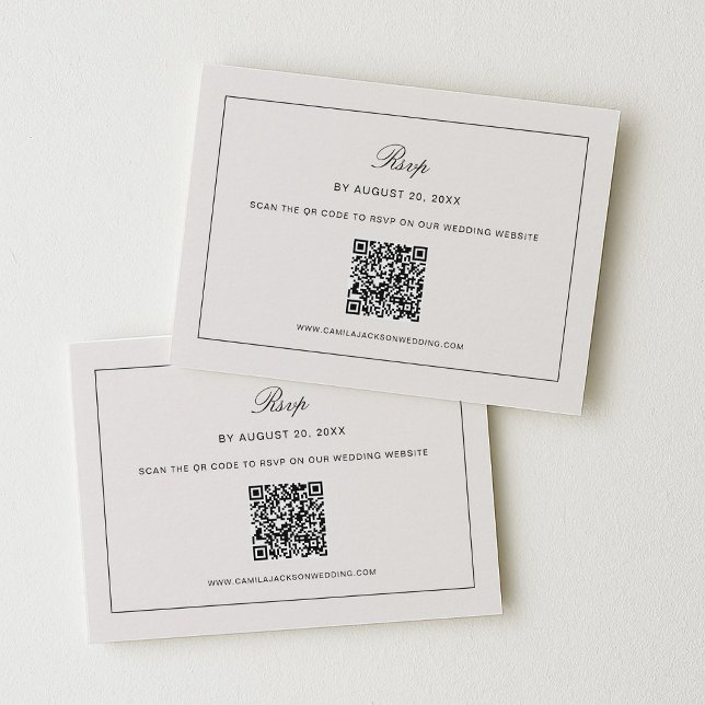Cartão De Informações Old Money Black and Ivory Wedding RSVP Qr Code (Criador carregado)