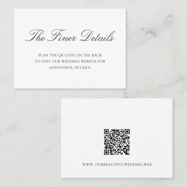Cartão De Informações Old Money Black and White Classic QR Code Wedding (Frente/Verso)