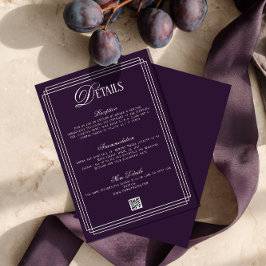 Cartão De Informações Old Money Dark Purple Wedding Details 