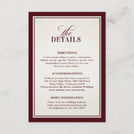 Cartão De Informações Old Money Modern Formal Burgundy Luxury Details