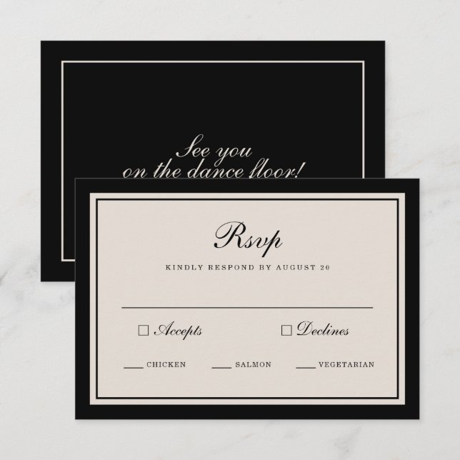 Cartão De Informações Old Money Wedding Classic Black RSVP Card (Frente/Verso)