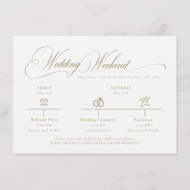 Cartão De Informações Olive Gree Monogram Wedding Details Enclosure Card (Frente)
