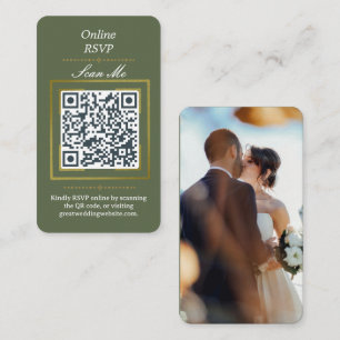 Cartão De Informações Olive Green Código QR RSVP de Foto Online Casame