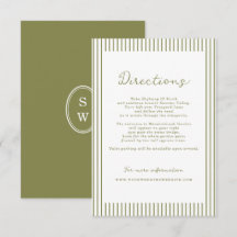 Olive Green Modern Wedding Directions Card