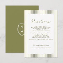 Cartão De Informações Olive Green Modern Wedding Directions Card