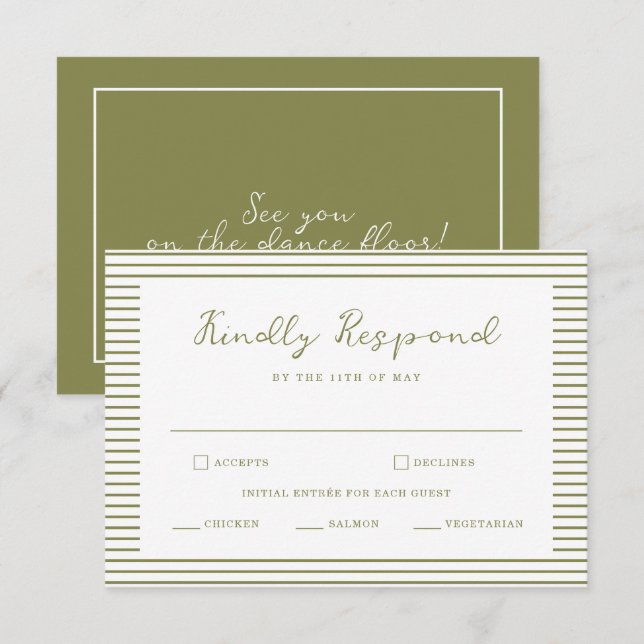 Cartão De Informações Olive Green Modern Wedding RSVP Card (Frente/Verso)