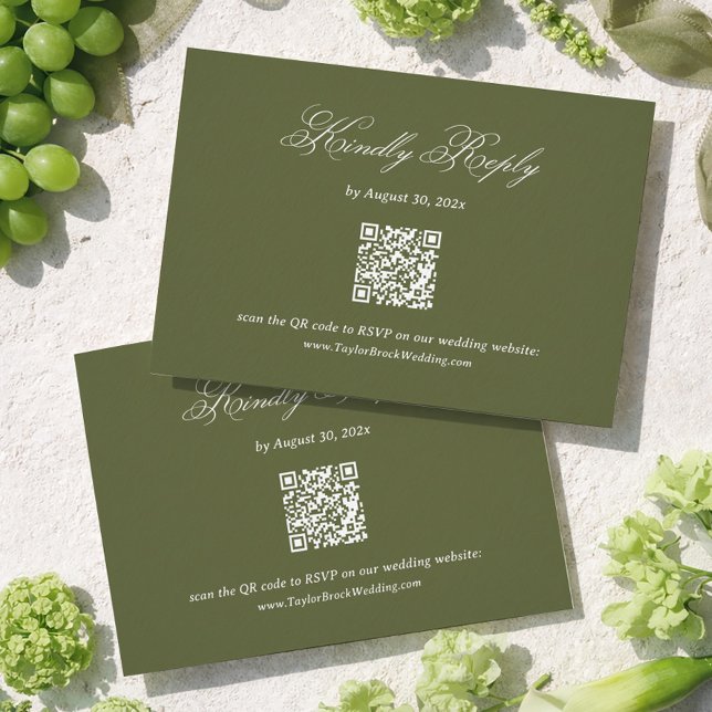 Cartão De Informações Olive Green Wedding RSVP Qr Code (Criador carregado)