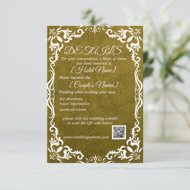 Cartão De Informações Olive Minimal Elegant Wedding Enclosure Card  (Em pé/Frente)