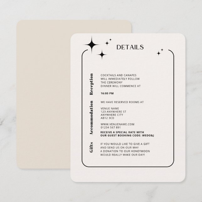 Cartão De Informações OLIVIA Moderna Embalagem Celestial de Marfim (Frente/Verso)