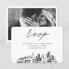 Cartão De Informações Omaha Wedding Minimalist Sketch RSVP