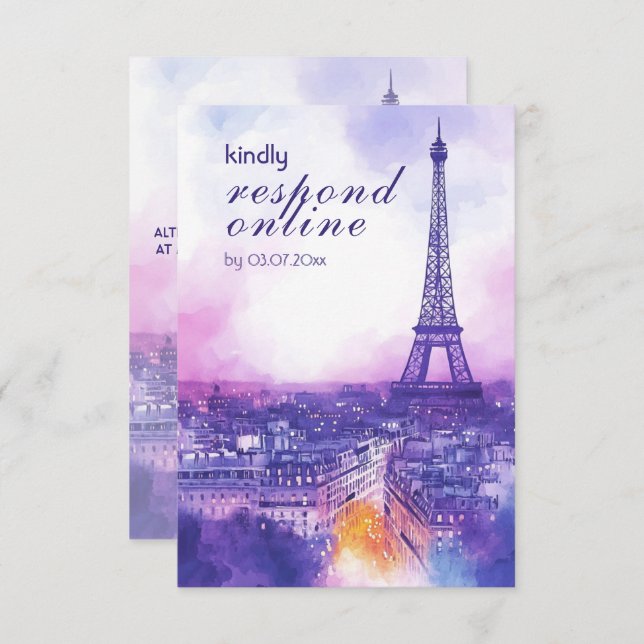 Cartão De Informações Online Reply Request Amour Éternel RSVP Card  (Frente/Verso)