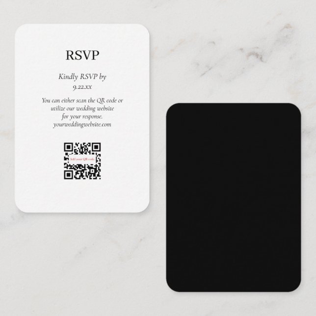 Cartão De Informações Opção de código QR RSVP Preto Simples Elegante (Frente/Verso)