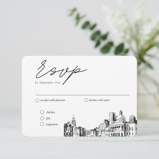 Cartão De Informações Opção de RSVP Tradicional de Casamento de Boston (Em pé/Frente)