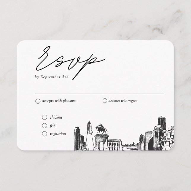 Cartão De Informações Opção de RSVP Tradicional de Casamento de Houston (Frente)