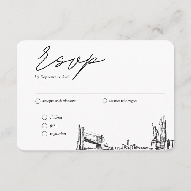 Cartão De Informações Opção de RSVP Tradicional de Casamento de Nova Ior (Frente)