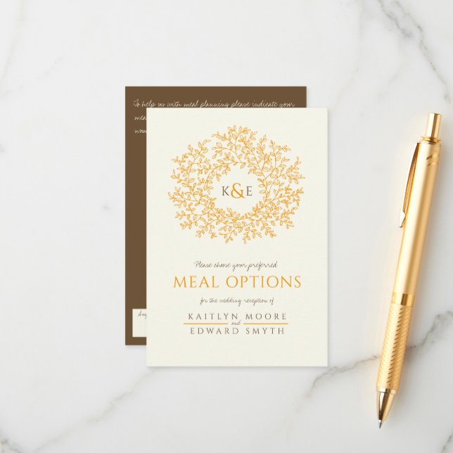 Cartão De Informações Opções de farinha de monograma de folha de laranja (Frente/Verso In Situ)