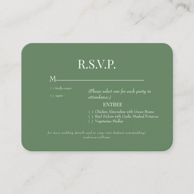 Cartão De Informações Opções de Jantar Viridian Arredondadas Casamento (Frente)