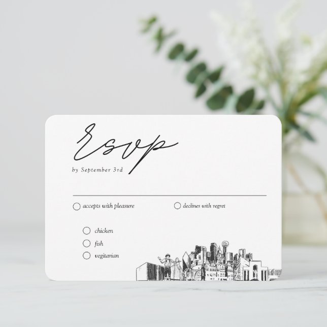 Cartão De Informações Opções Tradicionais de RSVP de Casamento de Dallas (Em pé/Frente)