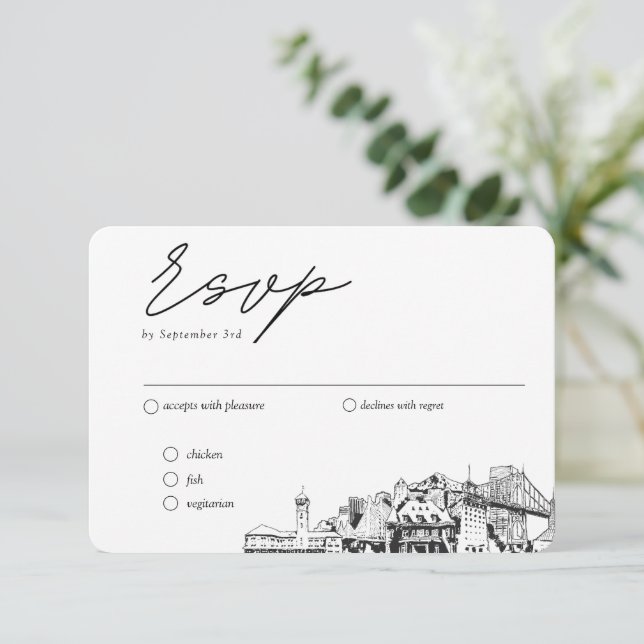Cartão De Informações Opções Tradicionais de RSVP de Casamento Portland (Em pé/Frente)