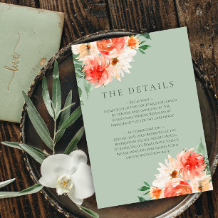 Cartão De Informações Orange Blooms em Sage Green Wedding Details