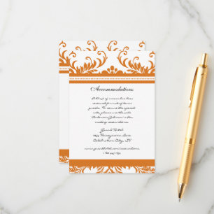 Cartão De Informações Orange Coral Ivory Casamento tema damasco