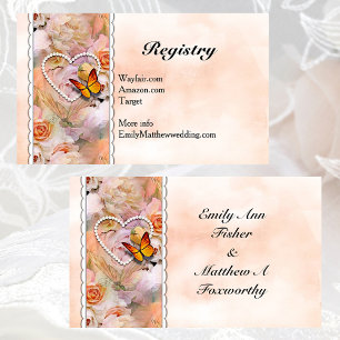 Cartão De Informações Orange Floral Butterfly Wedding Gift Registry