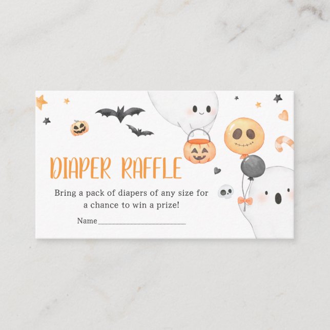 Cartão De Informações Orange Ghost Halloween Little Boo Fralda Raffle (Frente)