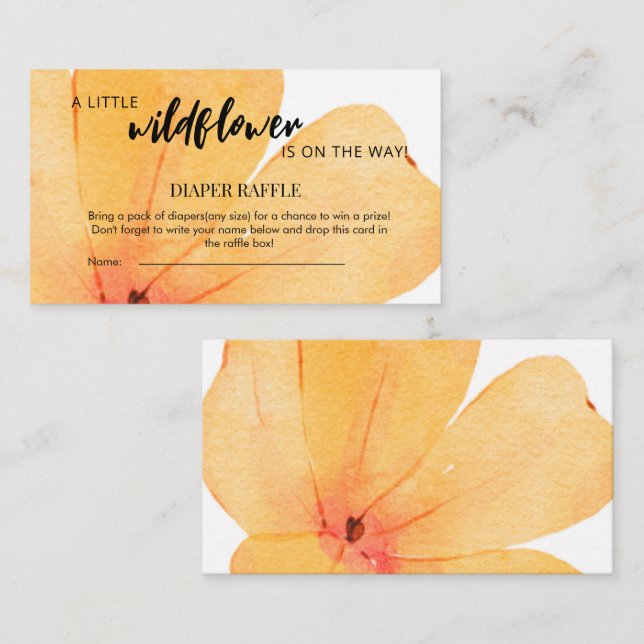 Cartão De Informações Orange Little Wildflower On the Way Diaper Raffle (Frente/Verso)