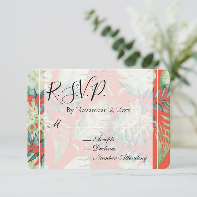 Cartão De Informações Orange Mint Tropical Green deixa casamento RSVP (Em pé/Frente)