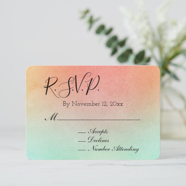 Cartão De Informações Orange Peach Mint Wedding RSVP (Em pé/Frente)