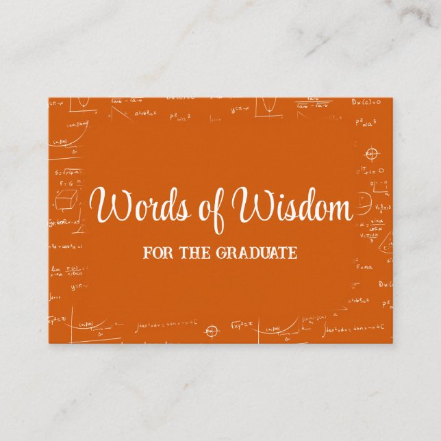Cartão De Informações Orange White Graduate Words of Wisdom Advice (Frente)