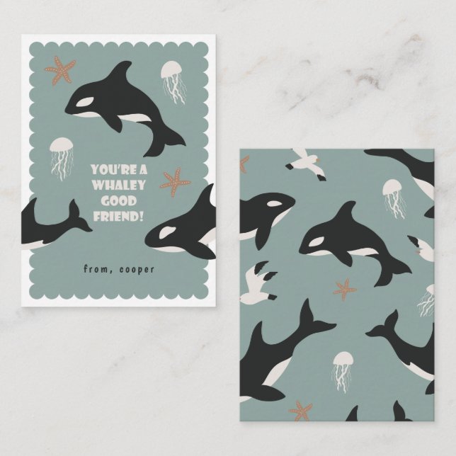 Cartão De Informações Orca Whale Class Valentine Card (Frente/Verso)